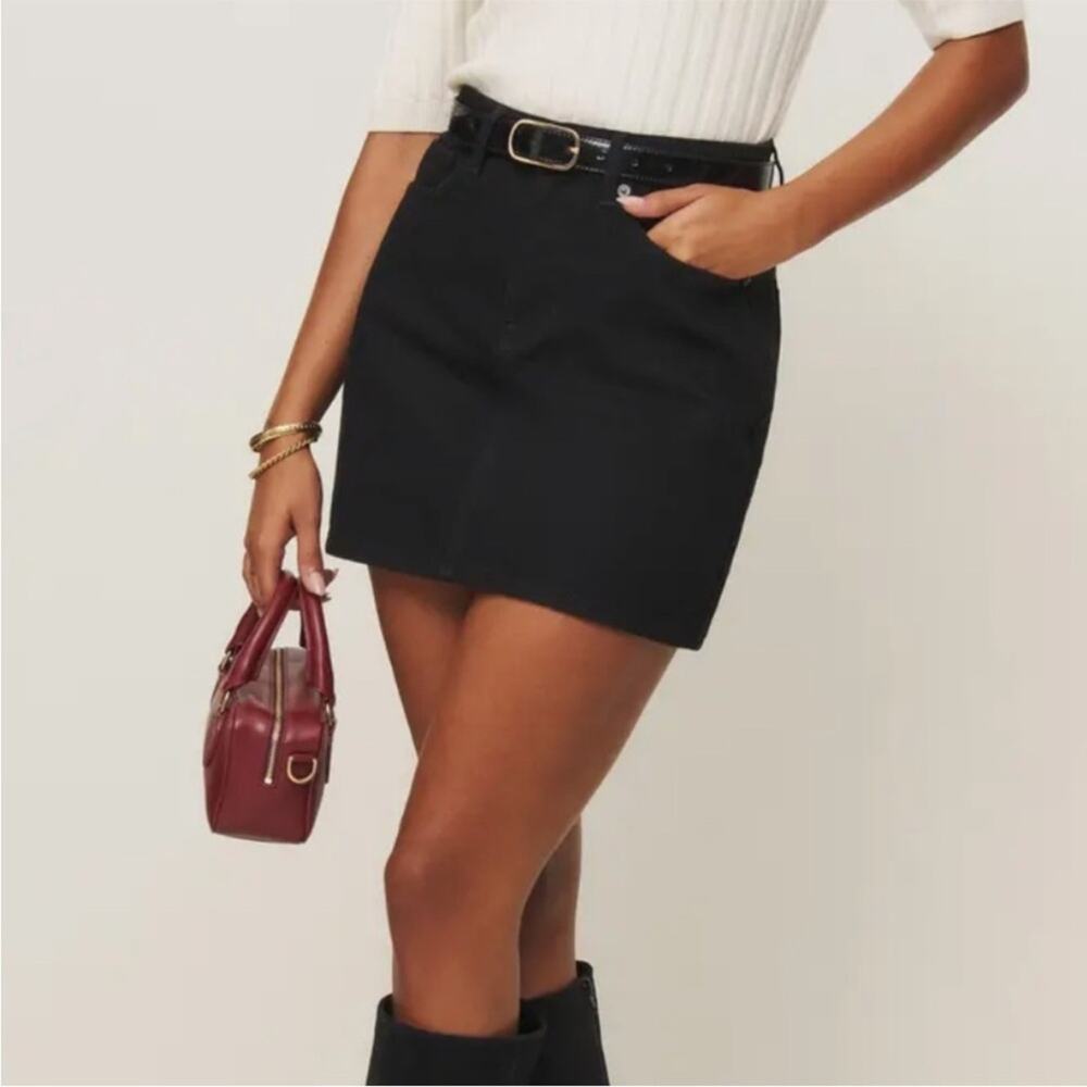 Reformation Lydia High Rise Black Denim Mini Skirt 25
